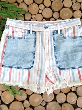 American Eagle Stripe High Rise Mom Shorts